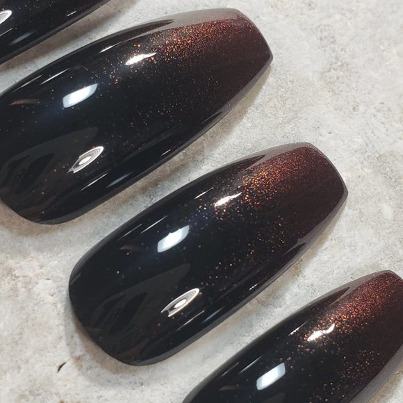 Custom Gel Press on nails fall ombre black maroon fade chocolate cherry - Picture 8 of 9